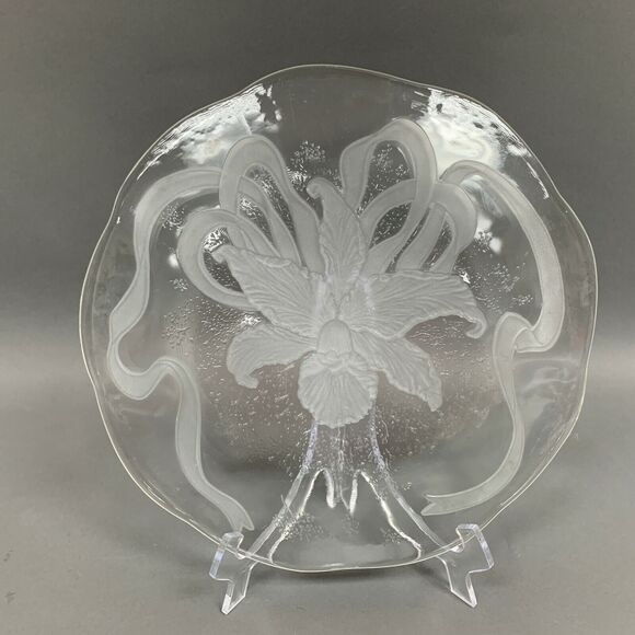 Cake Glass Serving Chop Plate Platter Tray Flower Ribbon Large Thick 12 3/4" - Picture 5 of 6